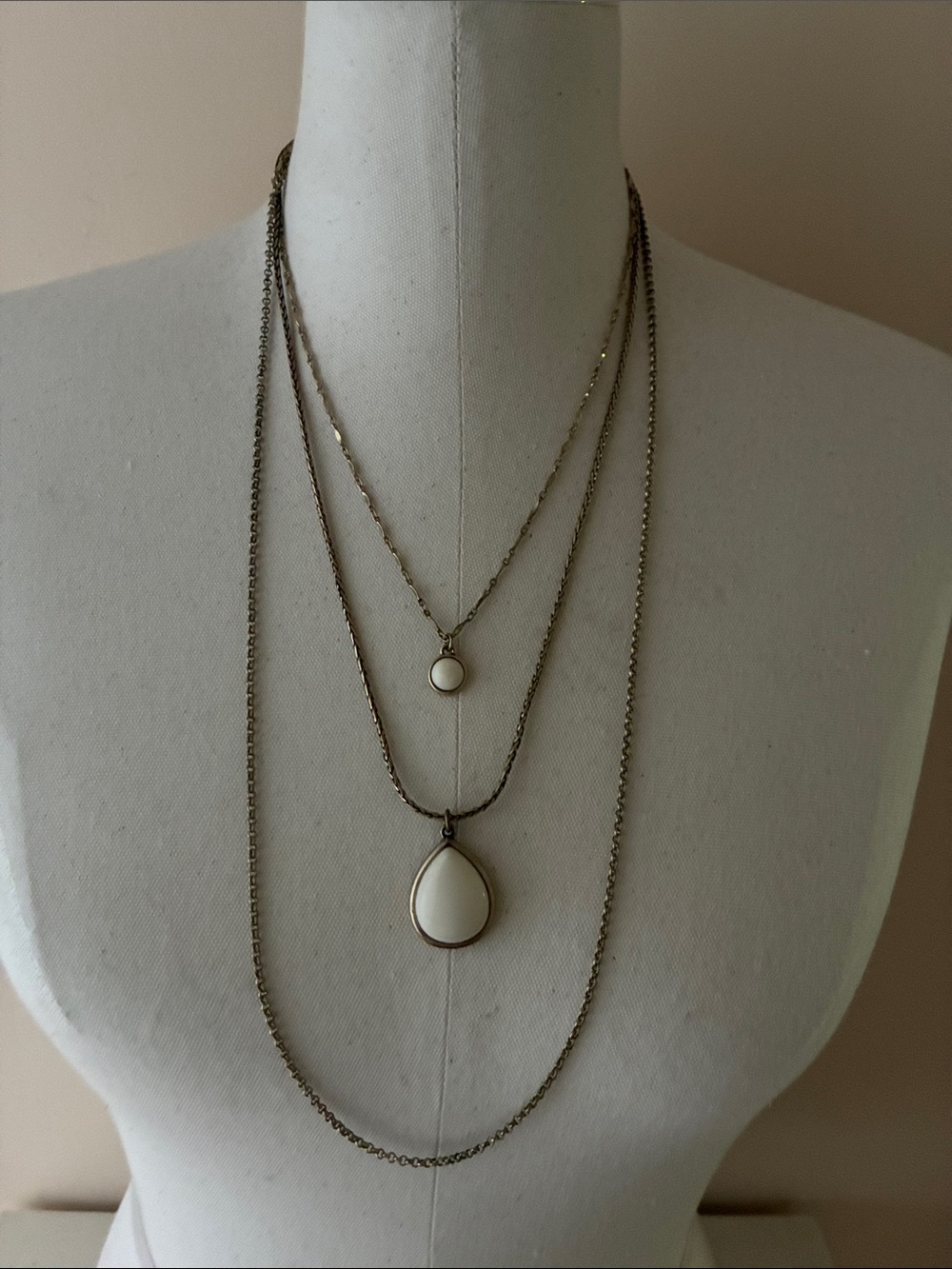 Lucky Brand Layered Necklace with White Teardrop and Round Pendants